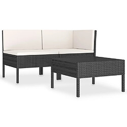 Maison Chic Salon de jardin 3 pcs + coussins - Mobilier/Meubles de jardin - Table et chaises d'extérieur Résine tressée Noir -MN51749