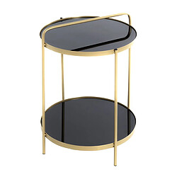 Pegane Table d'appoint, table de salon ronde en métal coloris doré et verre noir - diamètre 38 x hauteur 51 cm