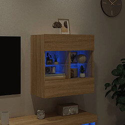 Acheter Maison Chic Meuble TV mural, Banc TV avec lumières LED pour salon, Meuble de rangement chêne sonoma 58,5x30x60,5 cm -GKD89372