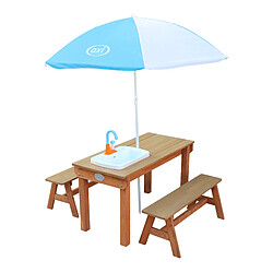 AXI Dennis Table Sable et Eau en Bois Marron | Table d'eau avec couvercle, boîtes de rangement, parasol & jeu évier de cuisine | Table de Jeu Enfant à Eau pour le jardin