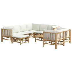 Avis Maison Chic Salon de jardin 10 pcs + coussins - Mobilier/Meubles de jardin - Table et chaises d'extérieur blanc crème bambou -MN37505