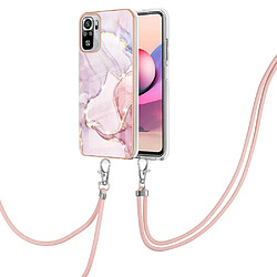 Coque en TPU IML IMD motif marbre électroplaqué, flexible avec cordon réglable or rose 005 pour votre Xiaomi Redmi Note 10 4G/10S