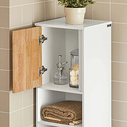 SoBuy BZR74-W Meuble Colonne de Salle De Bain, Armoire Haute Étroite, Placard de Rangement avec 2 Niches, 1 Porte et 1 Panier à Linge pas cher