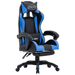 Maison Chic Fauteuil de jeux vidéo avec repose-pied,Fauteuil Gamer du Bureau Bleu et noir Similicuir -MN86618