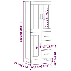 vidaXL Buffet haut Blanc 69,5x34x180 cm Bois d'ingénierie pas cher