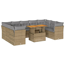 vidaXL Salon de jardin avec coussins 10 pcs beige résine tressée