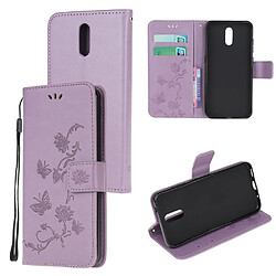 Etui en PU empreinte papillon fleur cool violet clair pour votre Nokia 2.3