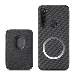 Coque en TPU + PU texture en fibre de carbone, anti-rayures, absorption magnétique avec porte-carte noir pour votre Xiaomi Redmi Note 8T