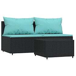 Maison Chic Salon de jardin 3 pcs + coussins - Mobilier/Meubles de jardin - Table et chaises d'extérieur Noir Résine tressée -MN72454