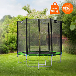 Hauki Trampoline de jardin avec filet de sécurité et échelle set complet vert Ø 183 cm