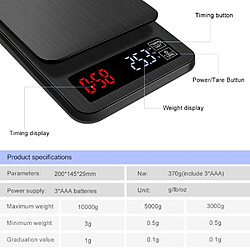 Acheter Universal Tableau de café portable 10 kg/0,1 G Minuteur Balance électronique numérique de cuisine Balance électronique à cristaux liquides de haute précision(Le noir)