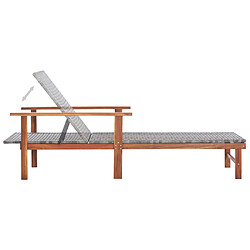 Helloshop26 Transat chaise longue bain de soleil lit de jardin terrasse meuble d'extérieur résine tressée et bois d'acacia massif gris 02_0012918 pas cher