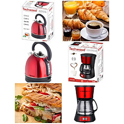 Techwood Pack Bouilloire 1L8 2200W Inox Rouge + Cafetière INOX Programmable 1l5 Rouge 1000W