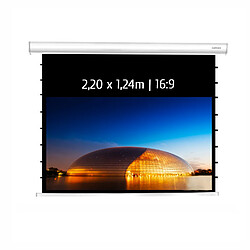 Kimex Ecran de projection motorisé tensionné 2,20 x 1,24m - Format 16:9 - Wi-Fi - Carter blanc