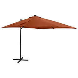 Helloshop26 Parasol meuble de jardin déporté avec mât et lumières led 250 cm terre cuite 02_0008538