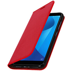 Avizar Etui Asus Zenfone Max Plus M1 Housse Cuir Portefeuille Fonction Support Rouge