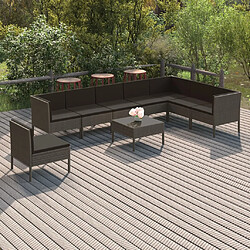 vidaXL Salon de jardin 9 pcs avec coussins Résine tressée Gris