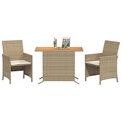 Avis Maison Chic Ensemble de bistro 3 pcs avec coussins,Table + chaises + coussins de jardin beige résine tressée -GKD332232