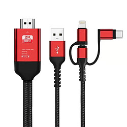 Wewoo Cable 3 en 1 micro USB + câble HDTV HDMI / USB-C / Type-C + Lightning 8 broches vers HDMI (rouge)