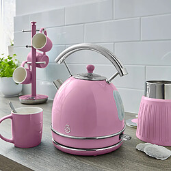 Retro Bouilloire, 1,8 L, Acier Inoxydable sans BPA, Résistance Cachée, sans Fil, 3000, Rose, SWAN, SK14630PNEU