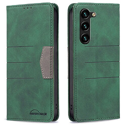 Etui en PU BINFEN COLOR anti-rayures, épissage de couleurs, motif de lignes, magnétique pour votre Samsung Galaxy S23 Plus - vert