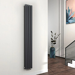 EMKE Radiateur à Eau Chaude, Radiateur Ovale Connexion Centrale, Montage Mural Vertical Design, Anthracite 180x24cm 678W Double Couche