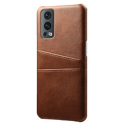 Coque en TPU + PU double porte-cartes, anti-chute, marron pour votre OnePlus Nord 2 5G