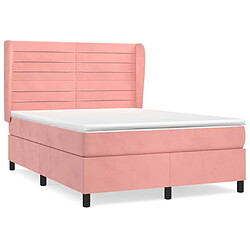 Maison Chic Lit adulte- Lit + matelas,Sommier à lattes de lit avec matelas Rose 140x190 cm Velours -GKD79340