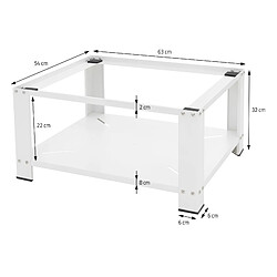 ML-Design Socle pour Machine à Laver avec Étagère, en Acier, Blanc, 63x54 cm, jusqu'à 150 kg, Support Lave-Linges Standard, Pieds Antidérapants, Support Base de Lave-Linge, Estrade de 32 cm de Haut pas cher