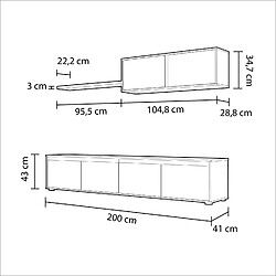 Acheter Alter Meuble TV de salon à quatre portes, avec élément mural et étagère, couleur béton et blanc artik, dimensions du meuble TV 200 x 43 x 41 cm Élément mural 105 x 35 x 29 cm Étagère 95 x 3 x 21 cm