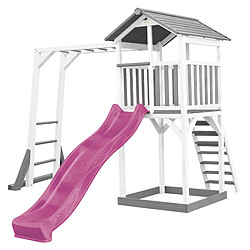 AXI Beach Tower Aire de Jeux avec Toboggan en Violet, Cadre d'escalade & Bac à Sable | Grande Maison Enfant extérieur en Gris & BLANC | Cabane de Jeu en Bois FSC