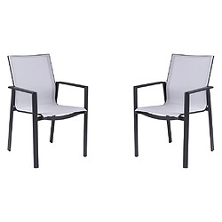 Vente-Unique Lot de 2 fauteuils de jardin empilables en aluminium et textilène - Gris clair et noir - VALERA de MYLIA