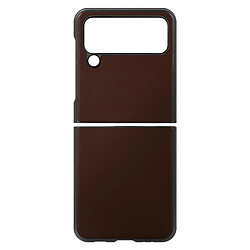 Avizar Coque pour Samsung Galaxy Z Flip 4 Cuir Elégant Contour Rigide Fine Marron