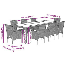 vidaXL Ensemble à manger de jardin et coussins 9 pcs gris rotin verre pas cher