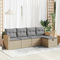 vidaXL Salon de jardin avec coussins 5 pcs beige résine tressée