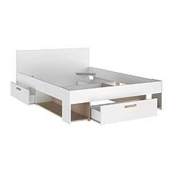 Vente-Unique Lit 140 x 190/200 cm avec rangements - Blanc et naturel + Sommier - KINSELIA pas cher