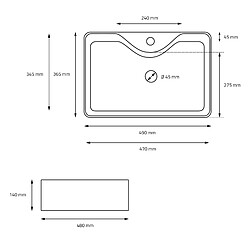 ML DESIGN MODERN LIVING Lavabo en céramique noir mat vasque à poser pour salle de bain 490x365x140 mm pas cher