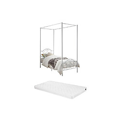 Acheter Vente-Unique Lit à baldaquin LEYNA - 90 x 190 cm - Métal - Blanc + matelas