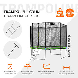 Avis Hauki Trampoline de jardin avec filet de sécurité et échelle set complet vert Ø 366 cm