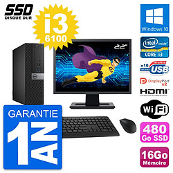 PC Dell 7040 SFF Ecran 22" Core i3-6100 RAM 16Go SSD 480Go HDMI Windows 10 Wifi - Occasion