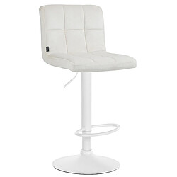 Decoshop26 Tabouret de bar chaise haute x 1 avec coutures décoratives carrées assise en velours crème pieds en métal blanc 10_0005336