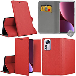 Htdmobiles Housse etui portefeuille avec coque intérieure en silicone pour Xiaomi 12 Pro 5G + verre trempe - ROUGE MAGNET