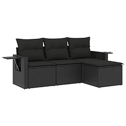 vidaXL Salon de jardin 4 pcs avec coussins noir résine tressée