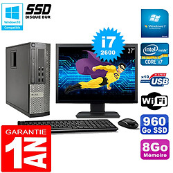 PC DELL 990 SFF Core I7-2600 Ram 8Go Disque 960Go SSD Graveur Wifi W7 Ecran 27" - Occasion