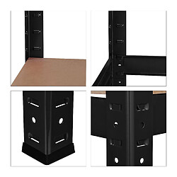 Helloshop26 Étagère charge lourde meuble de rangement à clip cave charge garage 180 cm acier MDF noir 13_0001062