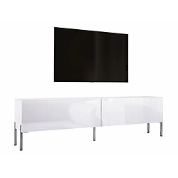 3XELIVING Meuble TV en couleur Blanc mat / Blanc brillant avec pieds droits en chrome, D: l : 170 cm, H : 52 cm, P : 32 cm