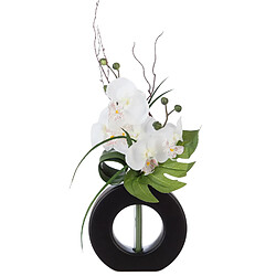 Atmosphera, Createur D'Interieur Composition florale vase noir - Hauteur 44 cm - Orchidée fleur blanche