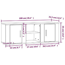 vidaXL Meuble TV Blanc 100x31,5x35 cm Bois d'ingénierie pas cher