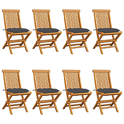 vidaXL Chaises de jardin avec coussins anthracite lot de 8 Teck massif