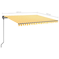 vidaXL Auvent manuel rétractable avec poteaux 4,5x3,5 m Jaune et blanc pas cher